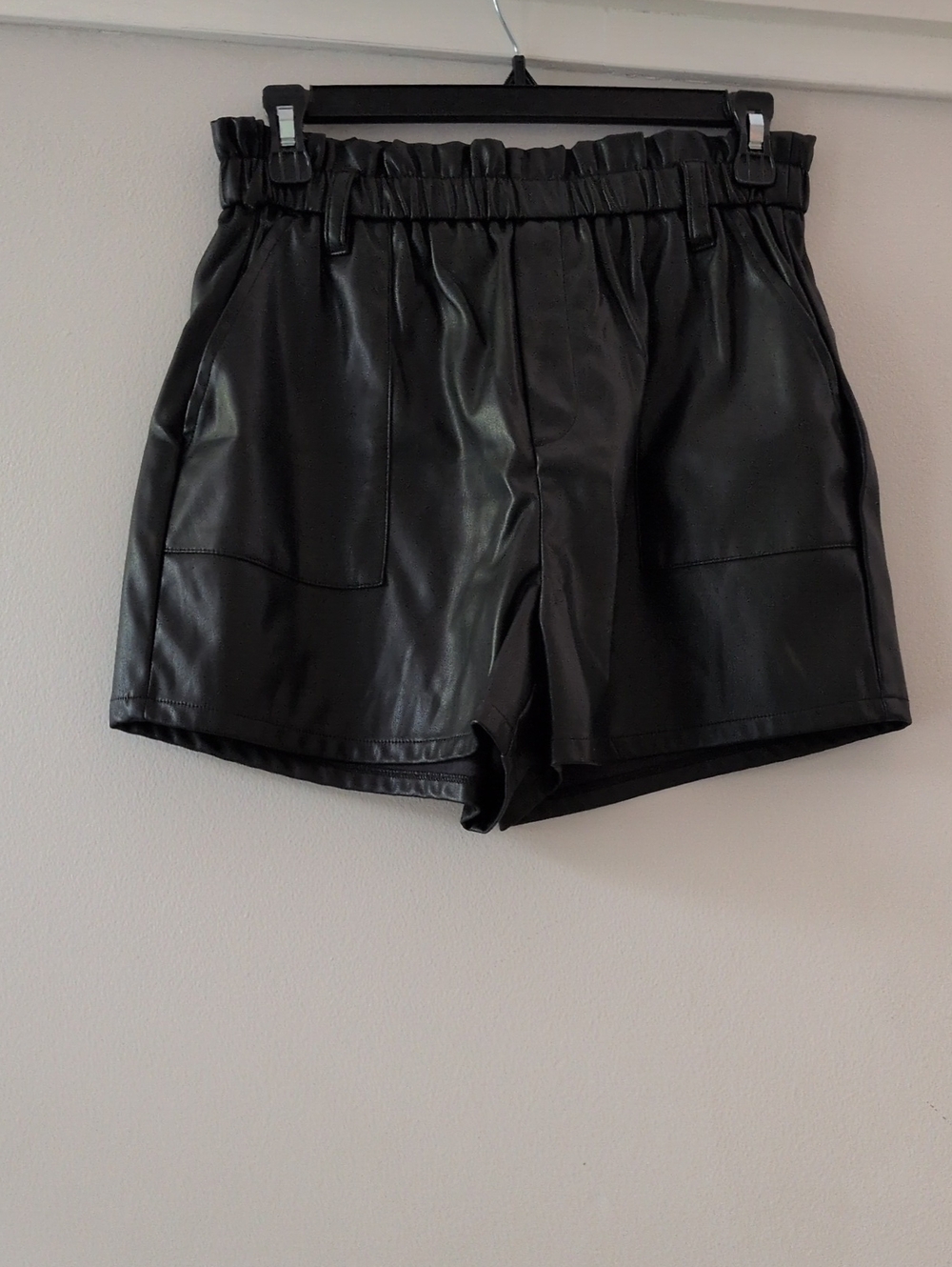 Windsor Black High-Waist Faux Leather Paperbag Shorts